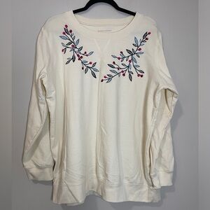 Woman Within Womens Sweater Large 18/20 Ivory Floral Grannycore Grandma Core Top
